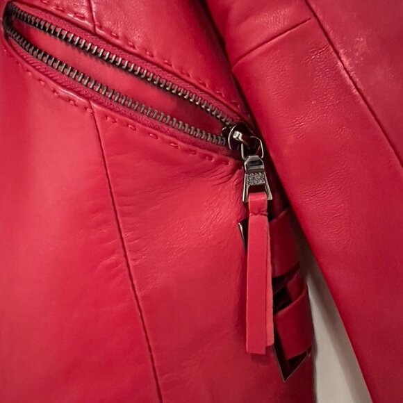 Red Leather Moto Jacket size M - Picture 5 of 13